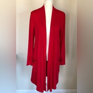 Zenana Premium Long Lightweight Cardigan With Pockets Red Size Small